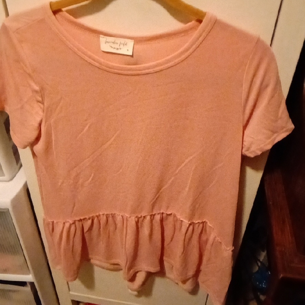 Lavender Field Peach Ruffle Hem Blouse